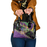 Fleur De Lis Mardi Gras Mask Shoulder Handbag 504 NOLA Carnival Feathers Glitter Effect