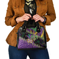 Fleur De Lis Mardi Gras Mask Shoulder Handbag 504 NOLA Carnival Feathers Glitter Effect