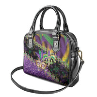 Fleur De Lis Mardi Gras Mask Shoulder Handbag 504 NOLA Carnival Feathers Glitter Effect