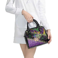 Fleur De Lis Mardi Gras Mask Shoulder Handbag 504 NOLA Carnival Feathers Glitter Effect