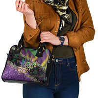 Fleur De Lis Mardi Gras Mask Shoulder Handbag 504 NOLA Carnival Feathers Glitter Effect