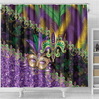 Fleur De Lis Mardi Gras Mask Shower Curtain 504 NOLA Carnival Feathers Glitter Effect