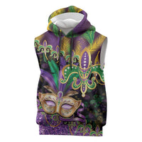 Fleur De Lis Mardi Gras Mask Sleeveless Hoodie 504 NOLA Carnival Feathers Glitter Effect