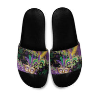Fleur De Lis Mardi Gras Mask Slide Sandals 504 NOLA Carnival Feathers Glitter Effect