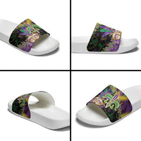 Fleur De Lis Mardi Gras Mask Slide Sandals 504 NOLA Carnival Feathers Glitter Effect