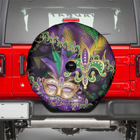 Fleur De Lis Mardi Gras Mask Spare Tire Cover 504 NOLA Carnival Feathers Glitter Effect