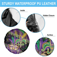 Fleur De Lis Mardi Gras Mask Spare Tire Cover 504 NOLA Carnival Feathers Glitter Effect