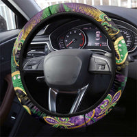 Fleur De Lis Mardi Gras Mask Steering Wheel Cover 504 NOLA Carnival Feathers Glitter Effect