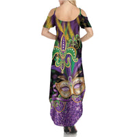 Fleur De Lis Mardi Gras Mask Summer Maxi Dress 504 NOLA Carnival Feathers Glitter Effect