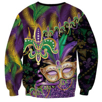 Fleur De Lis Mardi Gras Mask Sweatshirt 504 NOLA Carnival Feathers Glitter Effect