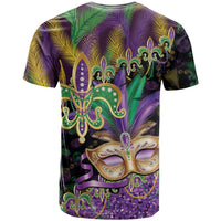 Fleur De Lis Mardi Gras Mask T Shirt 504 NOLA Carnival Feathers Glitter Effect