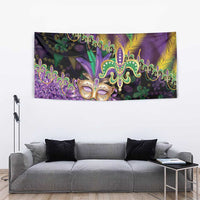 Fleur De Lis Mardi Gras Mask Tapestry 504 NOLA Carnival Feathers Glitter Effect