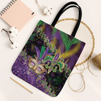 Fleur De Lis Mardi Gras Mask Tote Bag 504 NOLA Carnival Feathers Glitter Effect