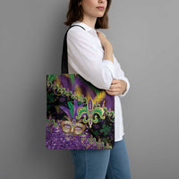 Fleur De Lis Mardi Gras Mask Tote Bag 504 NOLA Carnival Feathers Glitter Effect