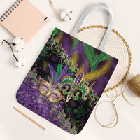 Fleur De Lis Mardi Gras Mask Tote Bag 504 NOLA Carnival Feathers Glitter Effect