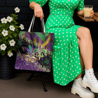 Fleur De Lis Mardi Gras Mask Tote Bag 504 NOLA Carnival Feathers Glitter Effect