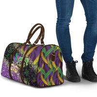 Fleur De Lis Mardi Gras Mask Travel Bag 504 NOLA Carnival Feathers Glitter Effect