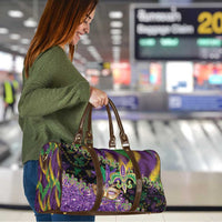 Fleur De Lis Mardi Gras Mask Travel Bag 504 NOLA Carnival Feathers Glitter Effect