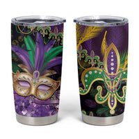 Fleur De Lis Mardi Gras Mask Tumbler Cup 504 NOLA Carnival Feathers Glitter Effect