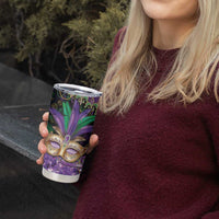 Fleur De Lis Mardi Gras Mask Tumbler Cup 504 NOLA Carnival Feathers Glitter Effect