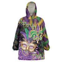 Fleur De Lis Mardi Gras Mask Wearable Blanket Hoodie 504 NOLA Carnival Feathers Glitter Effect