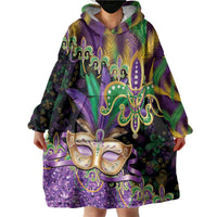 Fleur De Lis Mardi Gras Mask Wearable Blanket Hoodie 504 NOLA Carnival Feathers Glitter Effect