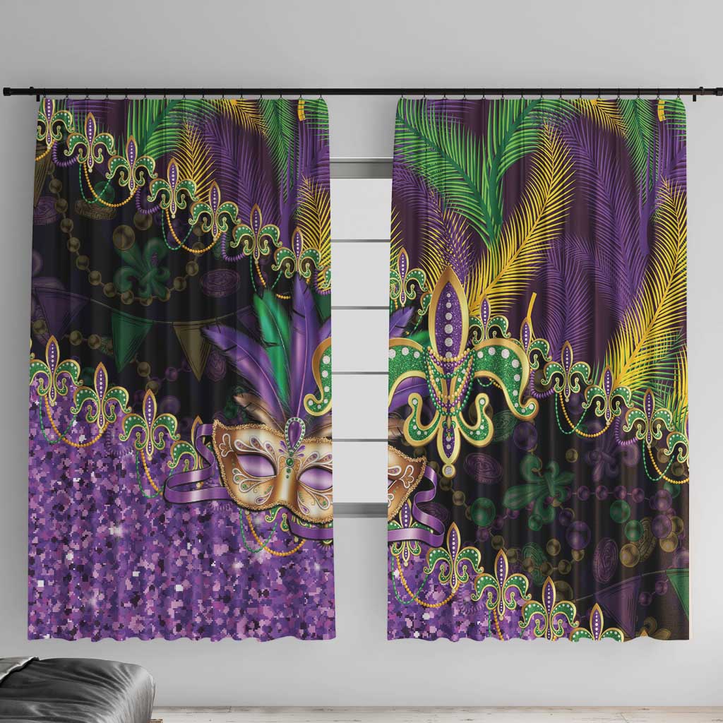 Fleur De Lis Mardi Gras Mask Window Curtain 504 NOLA Carnival Feathers Glitter Effect