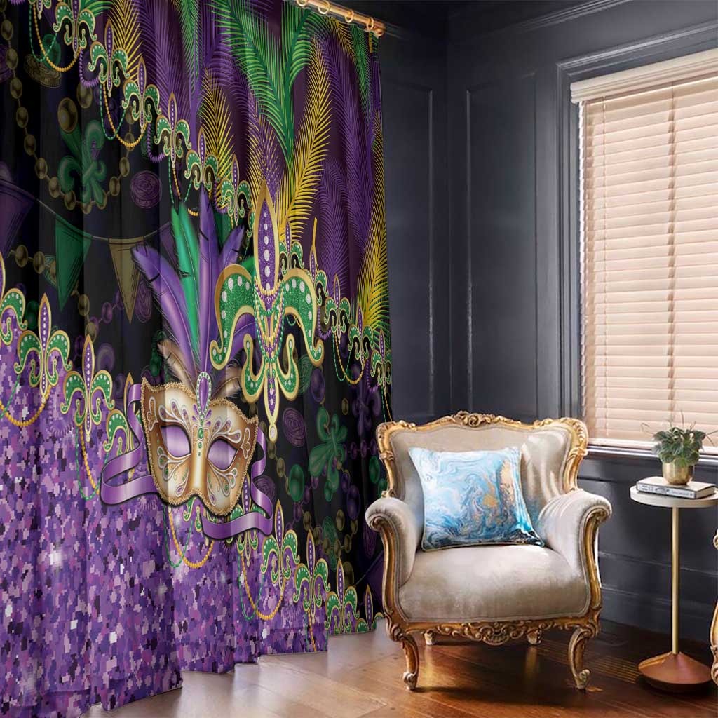 Fleur De Lis Mardi Gras Mask Window Curtain 504 NOLA Carnival Feathers Glitter Effect