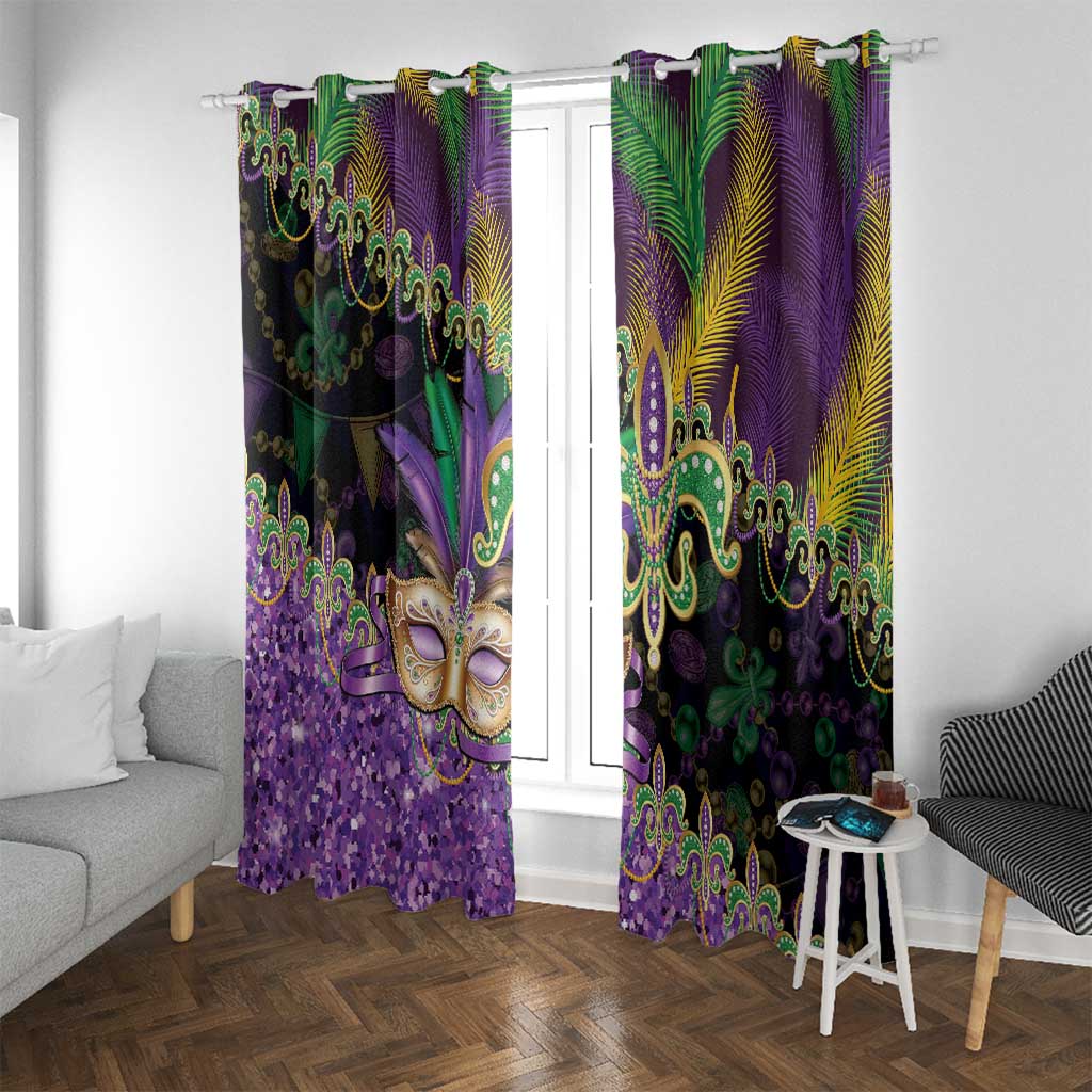 Fleur De Lis Mardi Gras Mask Window Curtain 504 NOLA Carnival Feathers Glitter Effect