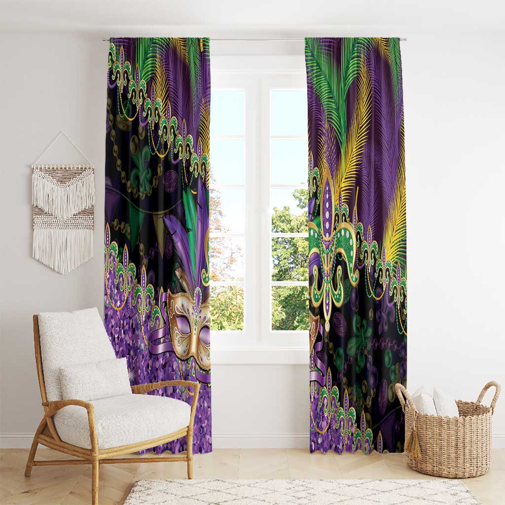 Fleur De Lis Mardi Gras Mask Window Curtain 504 NOLA Carnival Feathers Glitter Effect
