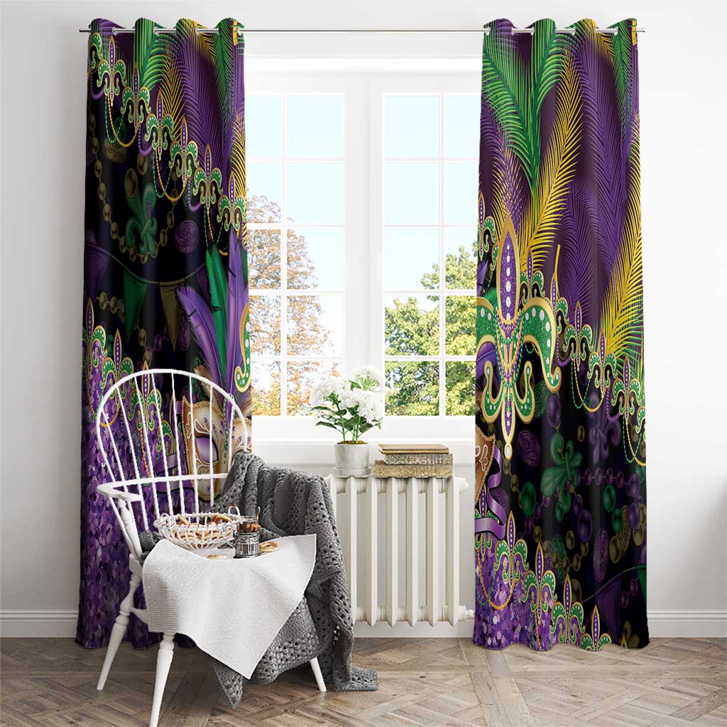 Fleur De Lis Mardi Gras Mask Window Curtain 504 NOLA Carnival Feathers Glitter Effect