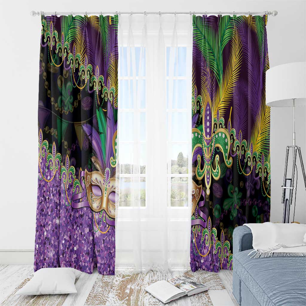 Fleur De Lis Mardi Gras Mask Window Curtain 504 NOLA Carnival Feathers Glitter Effect