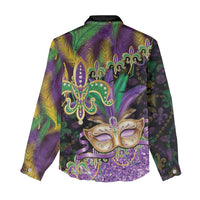 Fleur De Lis Mardi Gras Mask Women Casual Shirt 504 NOLA Carnival Feathers Glitter Effect