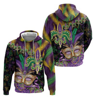 Fleur De Lis Mardi Gras Mask Zip Hoodie 504 NOLA Carnival Feathers Glitter Effect