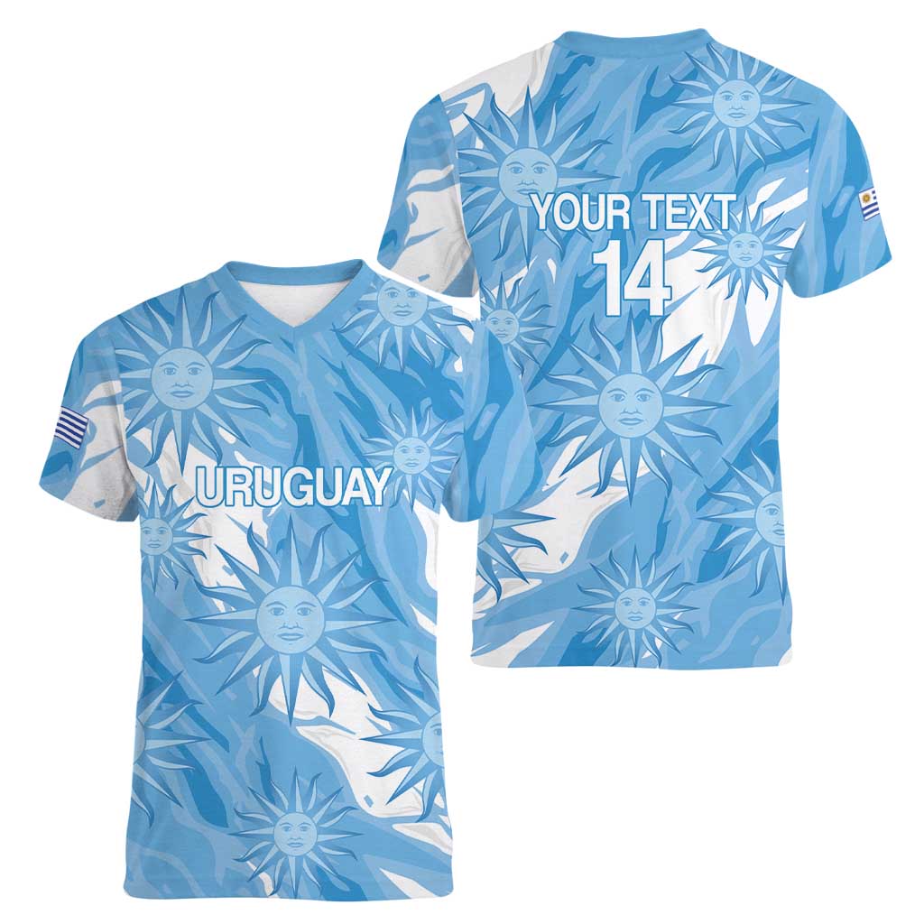 Uruguay 2026 Football Custom Women V-Neck T-Shirt Vamos La Celeste Sol de Mayo Style