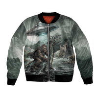 Bigfoot Loch Ness Monster UFO Believe Personalized Bomber Jacket World Cryptids Gothic Style