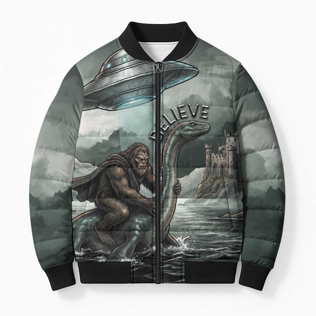Bigfoot Loch Ness Monster UFO Believe Personalized Bomber Puffer Jacket World Cryptids Gothic Style