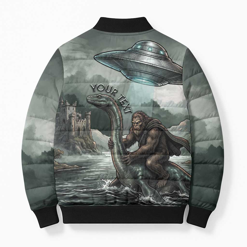 Bigfoot Loch Ness Monster UFO Believe Personalized Bomber Puffer Jacket World Cryptids Gothic Style