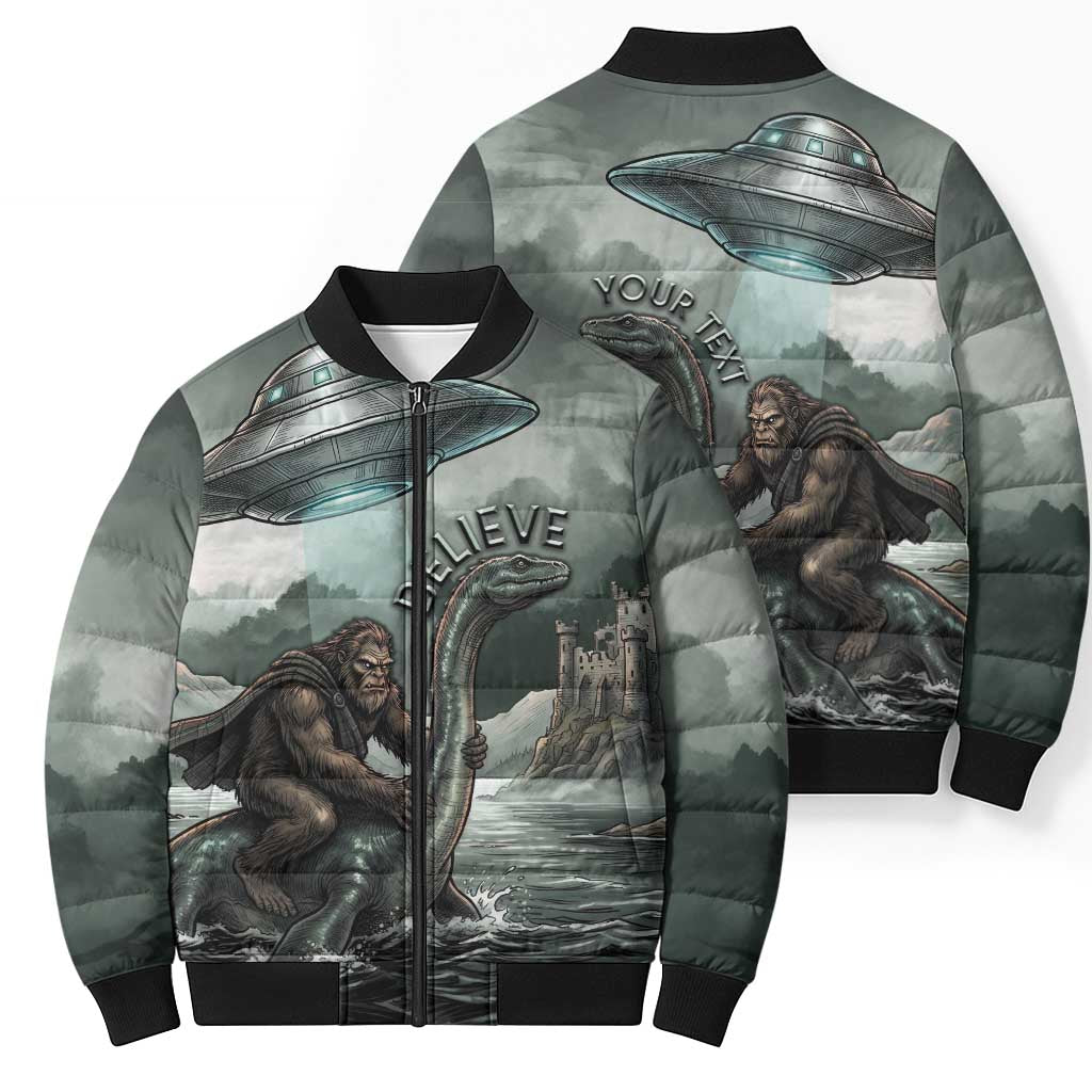 Bigfoot Loch Ness Monster UFO Believe Personalized Bomber Puffer Jacket World Cryptids Gothic Style