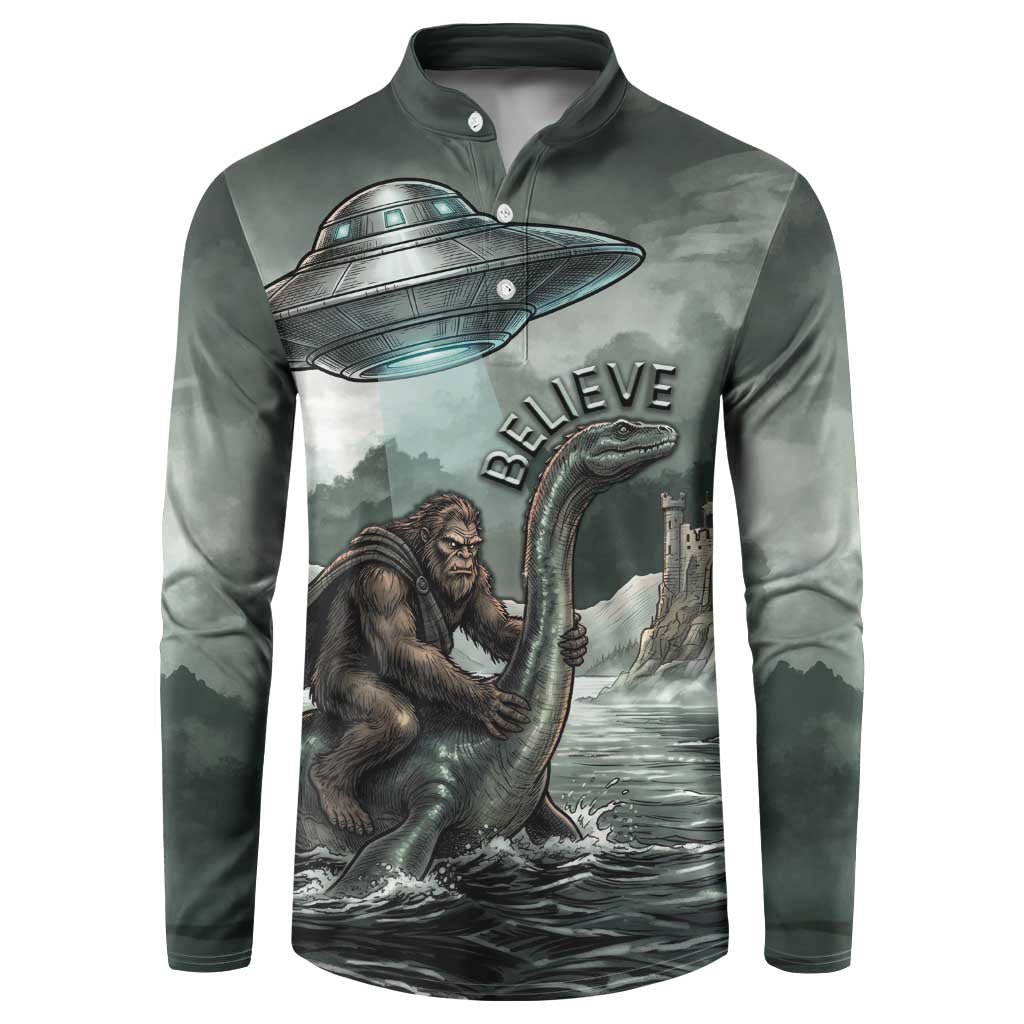 Bigfoot Loch Ness Monster UFO Believe Personalized Button Sweatshirt World Cryptids Gothic Style