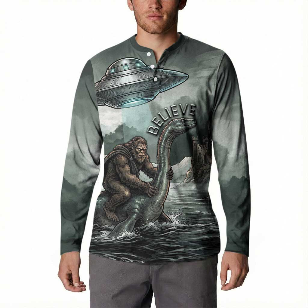Bigfoot Loch Ness Monster UFO Believe Personalized Button Sweatshirt World Cryptids Gothic Style