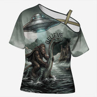 Bigfoot Loch Ness Monster UFO Believe Personalized Cross Shoulder Shirt World Cryptids Gothic Style