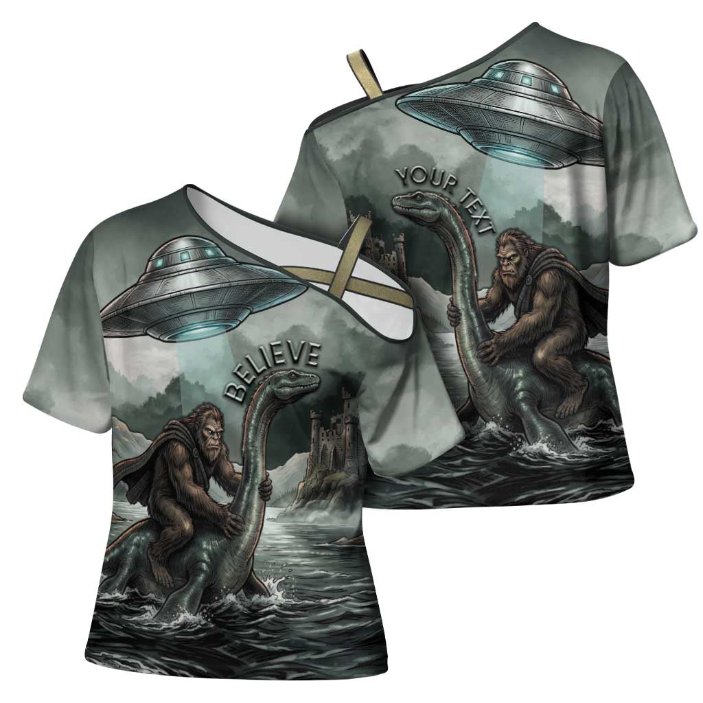 Bigfoot Loch Ness Monster UFO Believe Personalized Cross Shoulder Shirt World Cryptids Gothic Style