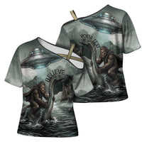 Bigfoot Loch Ness Monster UFO Believe Personalized Cross Shoulder Shirt World Cryptids Gothic Style