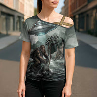 Bigfoot Loch Ness Monster UFO Believe Personalized Cross Shoulder Shirt World Cryptids Gothic Style