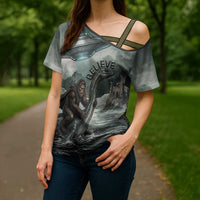 Bigfoot Loch Ness Monster UFO Believe Personalized Cross Shoulder Shirt World Cryptids Gothic Style