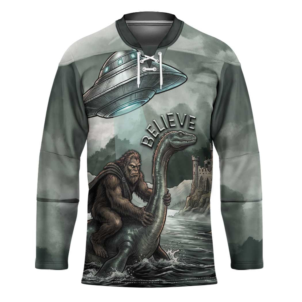 Bigfoot Loch Ness Monster UFO Believe Personalized Hockey Jersey World Cryptids Gothic Style