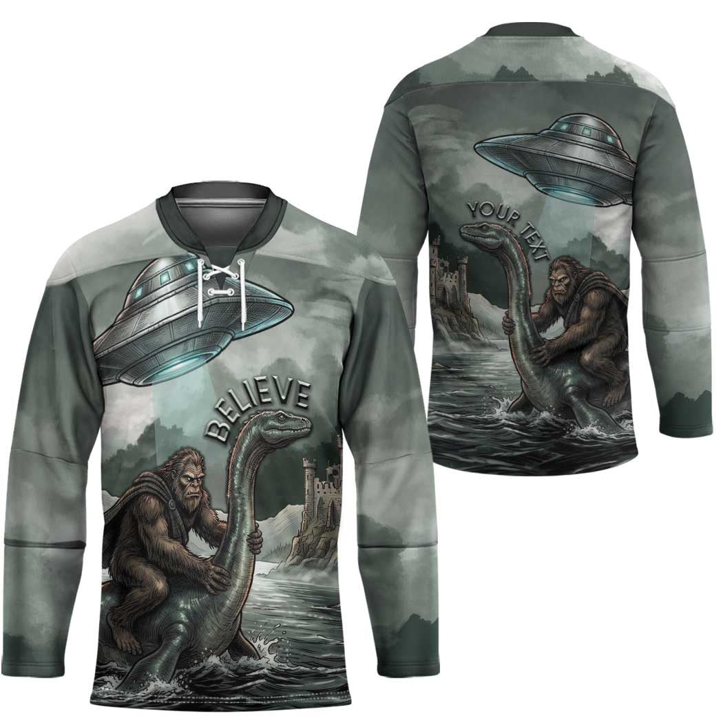 Bigfoot Loch Ness Monster UFO Believe Personalized Hockey Jersey World Cryptids Gothic Style