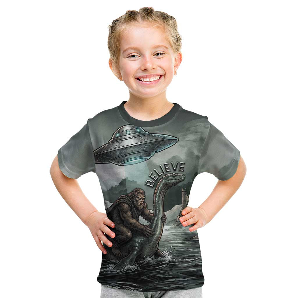 Bigfoot Loch Ness Monster UFO Believe Personalized Kid T Shirt World Cryptids Gothic Style