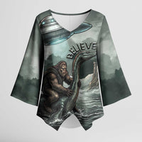 Bigfoot Loch Ness Monster UFO Believe Personalized Kimono Sleeve Blouse World Cryptids Gothic Style
